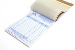 invoice book with open blank page