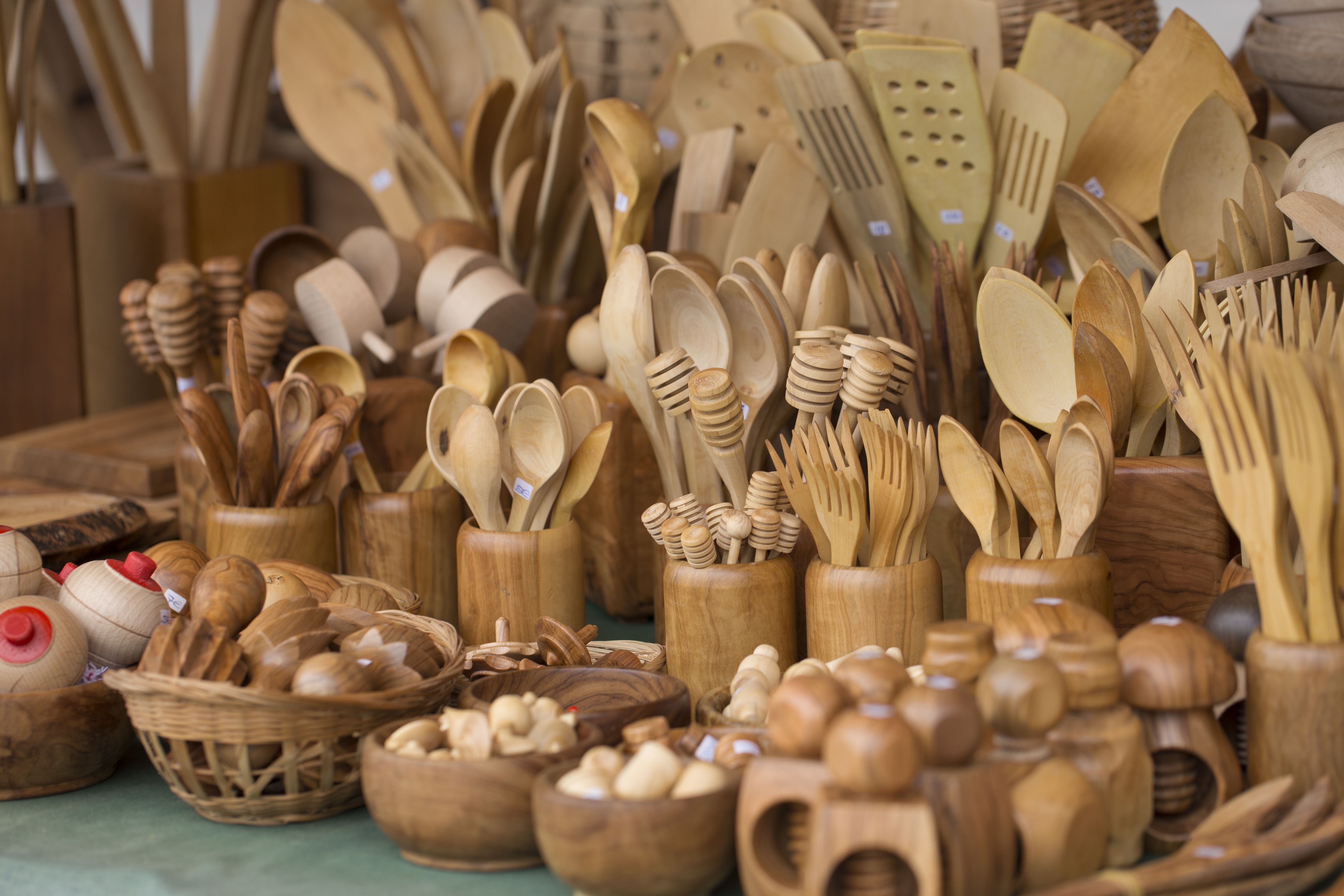 Wooden crafts on display at craft fair