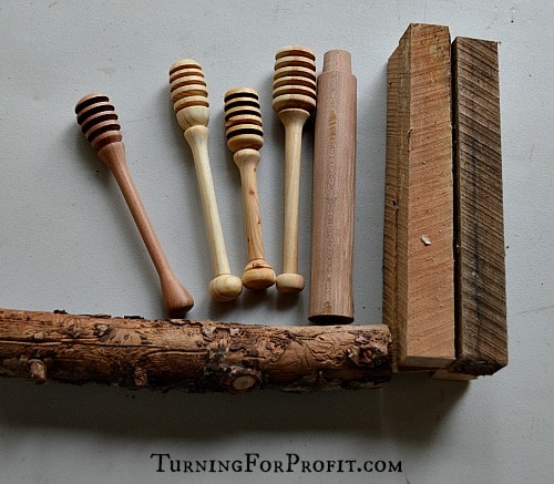 wooden honey dippers and wood pieces