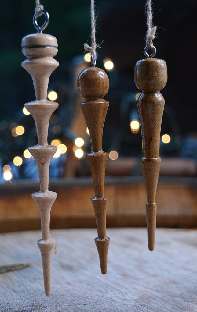 3 Turned Wooden Icicle Ornamnents