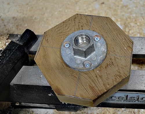 Face plate attached to the turning blank