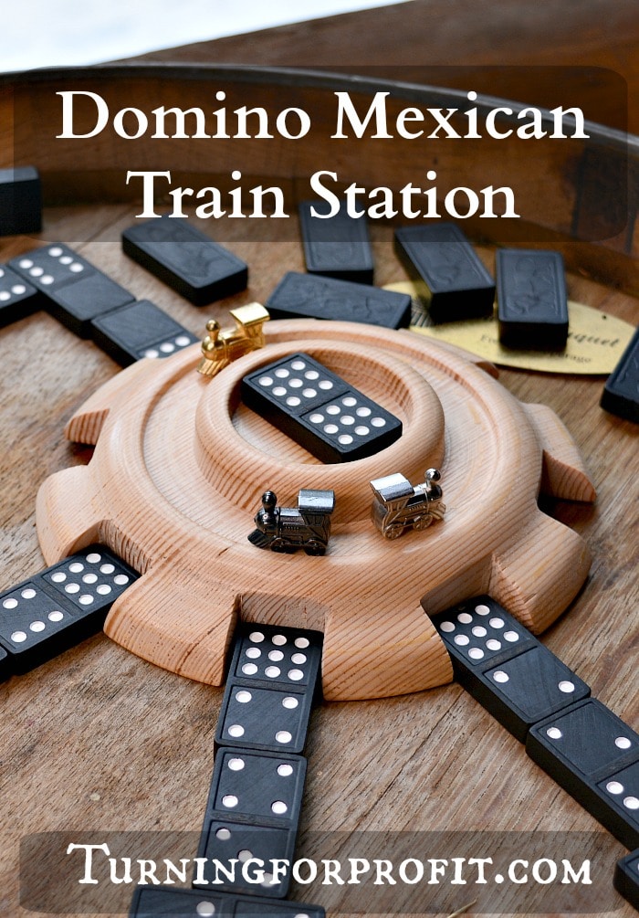 Turn a Mexican Train Dominoes hub and make dominoes more fun.  This wood turned domino train station is a little challenging but still easy for a beginner.  